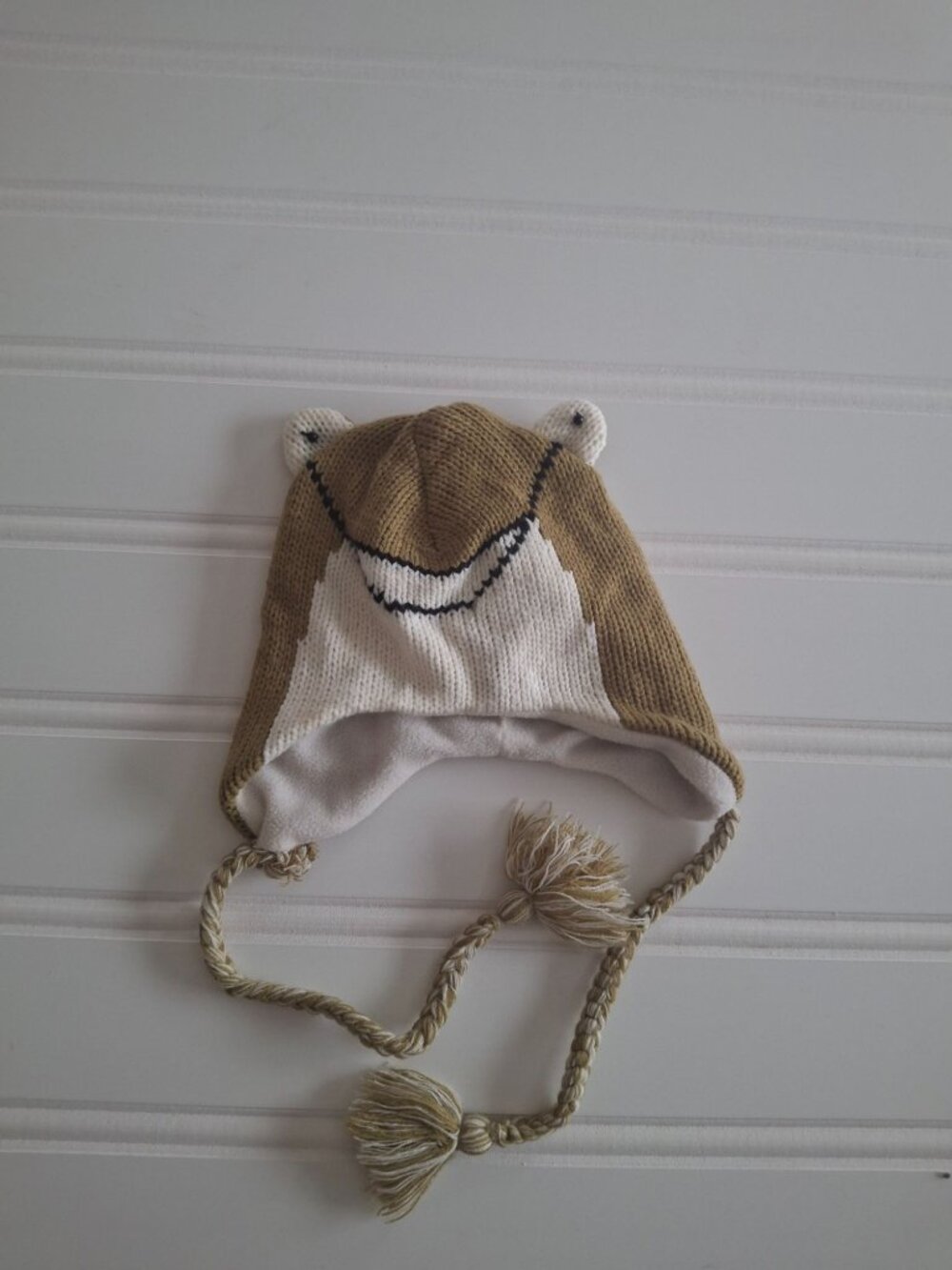 Kids Horse Knit Earflap Hat Brown Fleece Lined Tassel Cottagecore Winter